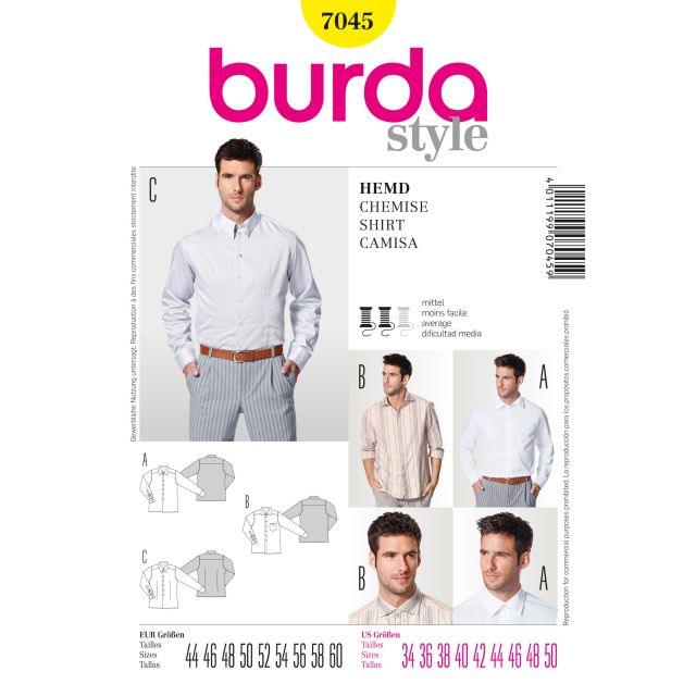 Patron Burda 7045 Chemise homme